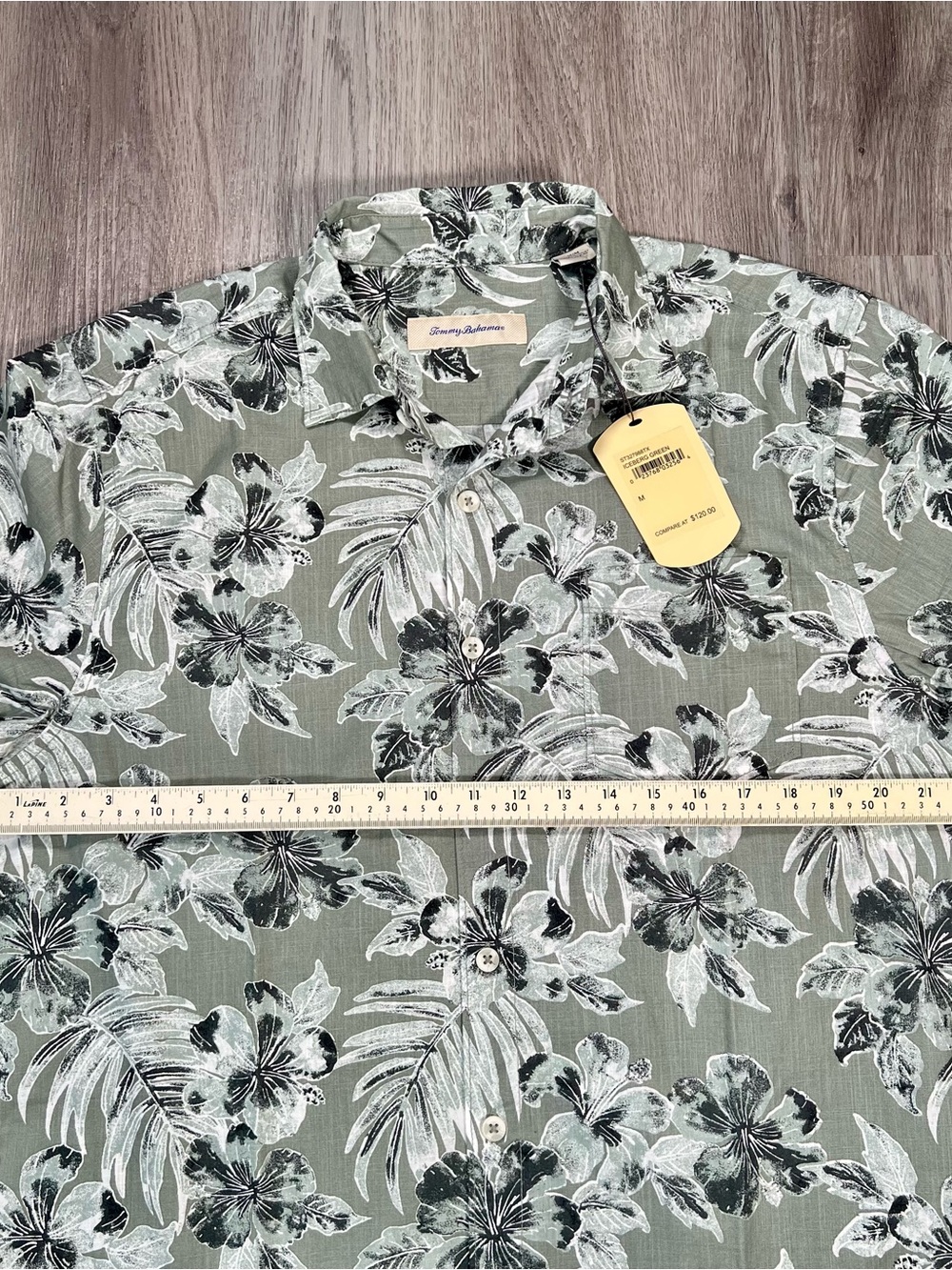 New Tommy Bahama Mens Medium Shirt Iceberg Green Floral Tropical Camp Button Up - Picture 7 of 7
